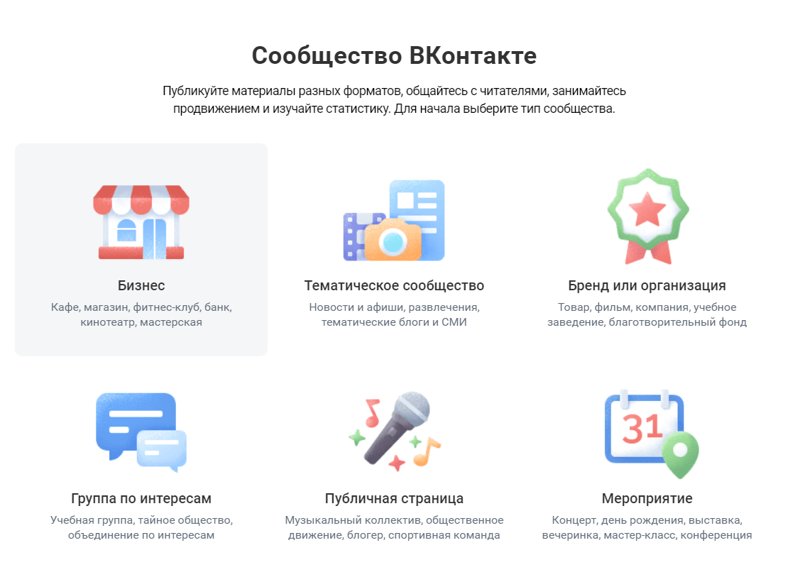 Категории сообществ ВКонтакте