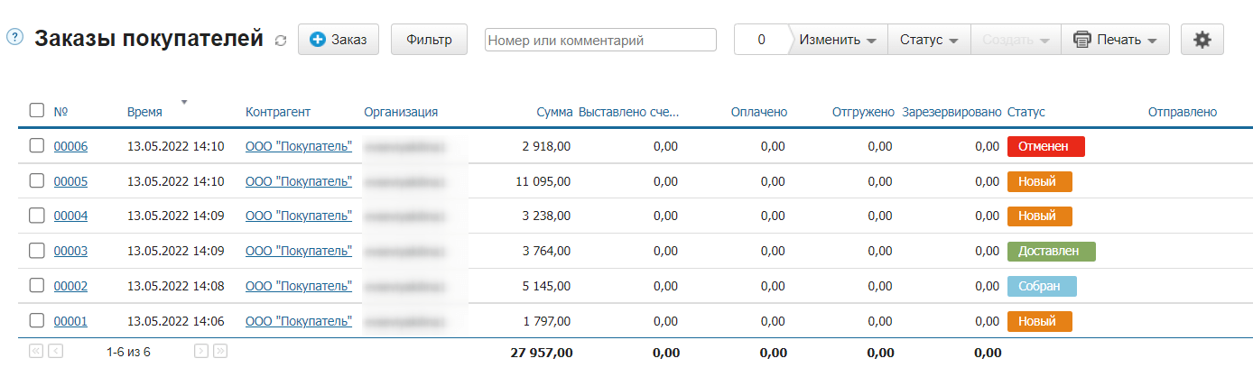 Отчет по заказам покупателей